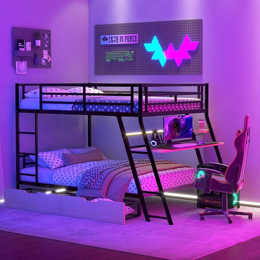 Amazon.com: RuiSiSi Metal Bunk Bed with Desk and 2 Drawers
